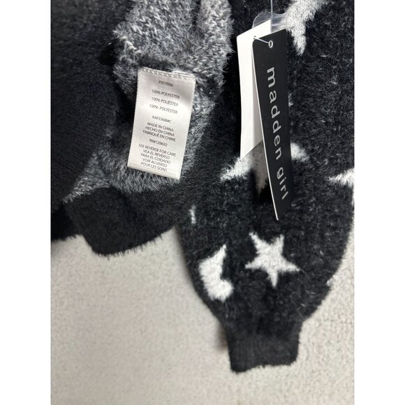Madden Girl Juniors' Star Print Novelty Eyelash Button-Front Sweater Black S NWT - Picture 6 of 8